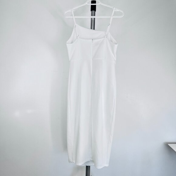 Sz M- NWT OWIN White Asymmetrical Neckline Side Split Sexy Bodycon‎ Midi Dress - Picture 9 of 15
